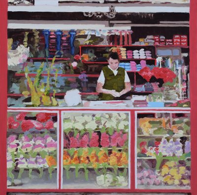 Blomsterstånd (Bogotá, Colombia), 2016 (olja på pannå) av Trevor Burgess