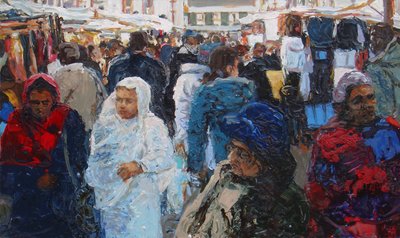 Marknadsköpare (Ridley Road, London), 2011 (olja på duk) av Trevor Burgess