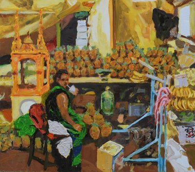 Pineapple trilogy 2 (Mexico City), 2018 (olja på pannå) av Trevor Burgess