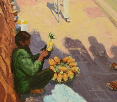 Pineapple trilogy 3 (Mumbai), 2018 (olja på pannå) av Trevor Burgess