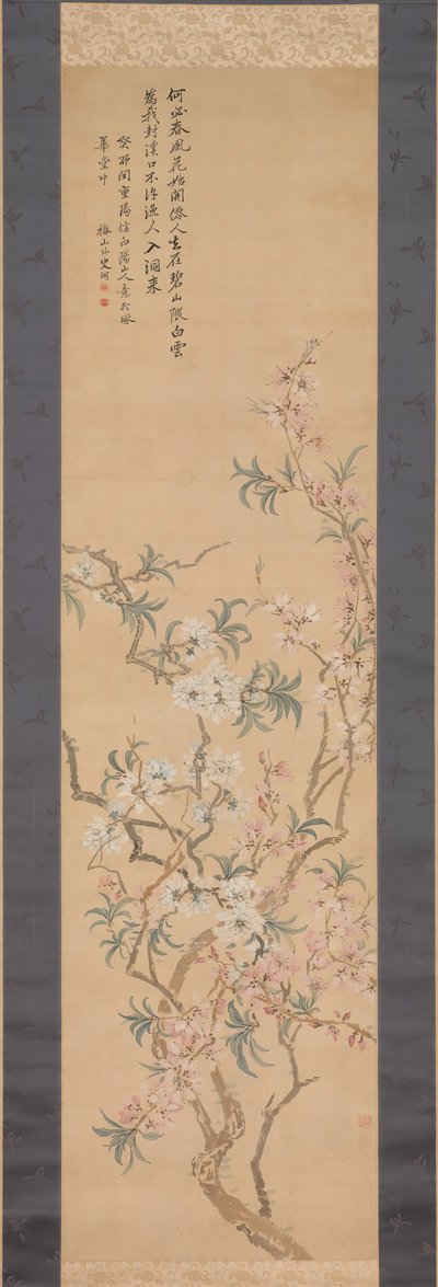 Röda och vita persikablommor, 1843. av Tsubaki Chinzan