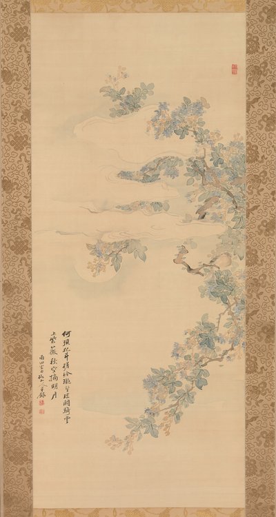 Liten fågel på en Crepe Myrtle Branch, 1800-talet. av Tsubaki Chinzan