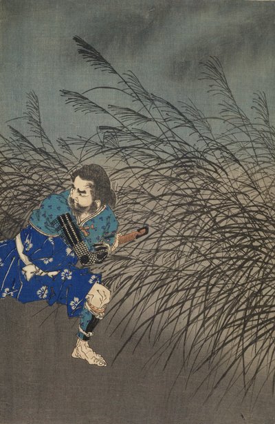 Fujiwara no Yasumasa spelar flöjt i månskenet av Tsukioka Yoshitoshi
