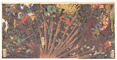 Masakiyos herausfordernde Schlacht, aus Taiheiki (Chronik des großen Friedens) av Tsukioka Yoshitoshi