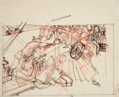 Förberedande teckning till en bokillustration av Tsukioka Yoshitoshi