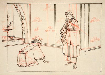 Förberedande teckning till en illustration i boken: Berömda japanska generalers spegel av Tsukioka Yoshitoshi
