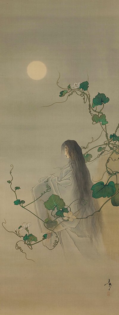 The Spirit of the Deceased Yugao Entwined in Moonflower Vines..., ca. 1892. av Tsukioka Yoshitoshi