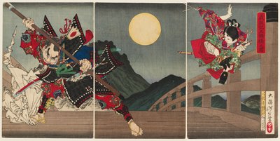 Yoshitsune och Benkei vid Gojō Bridge av Tsukioka Yoshitoshi