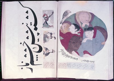 Album 2160 Människor som sover och kalligrafi, från ett album med miniatyrer, 1200-1500-tal av Turkish School