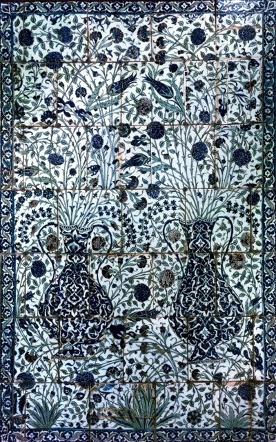 Dekorativ panel med två vaser och blommor (fajans) av Turkish School