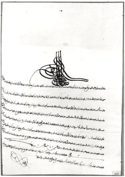 Dokument som ger Safe-Passage till Rene de Chateaubriand (1768-1848) av Sultan Selim III (1761-1808) 14-23 september 1806 (penna och bläck på papper) av Turkish School