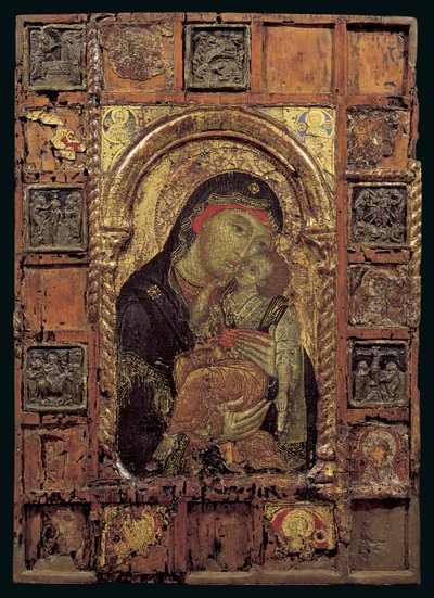 Icon of the Virgin of Tenderness (blandade media på panelen) av Turkish School