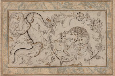 Lejon-, chi-lin- och drakeset i blomsprayer, ottomansk period av Turkish School