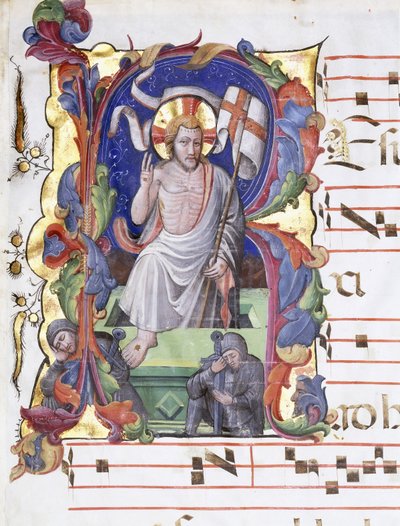 Mycket stort historiskt brev "A", som visar uppståndelsen, ca 1400-1450 av Tuscan School