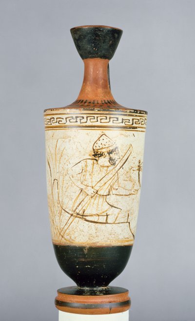 Attic white-ground lekythos dekorerad med Charon, underjordens färjeman som tar emot själen av en död person, från Aten, c.475-425 f.Kr. (keramik) av Tymbos Painter
