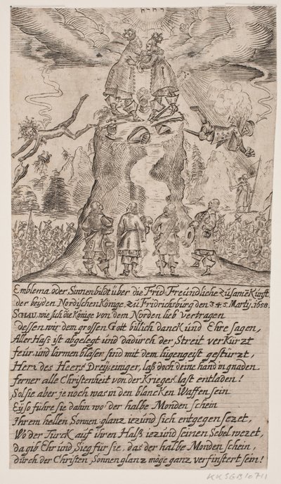 Möte av Frederik III och Karl Gustav X på Frederiksborg. Satirisk tidning av Ubekendt