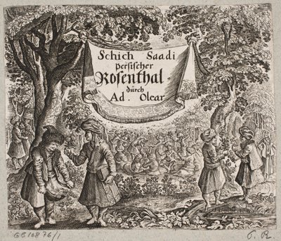 Frontispice till Adam Olearius, "Persian Rosenthal av en genial poet Schich Saadi […]", Schleswig 1660 av Ubekendt