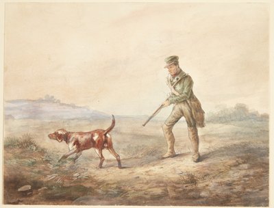 Landskap med en jägare och hans hund av Ubekendt