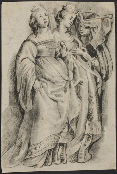 Tre kvinnliga figurer, från "The Conversion of Saint Bavo" av Ubekendt