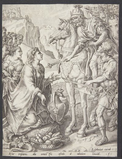 Abigail lugnar David av Ubekendt efter Maarten van Heemskerck