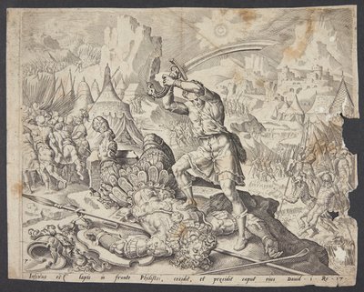 Abner presenterade David med Goliats huvud för Saul av Ubekendt efter Maarten van Heemskerck