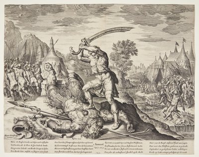 David skär av Goliats huvud av Ubekendt efter ubekendt efter Maarten van Heemskerck