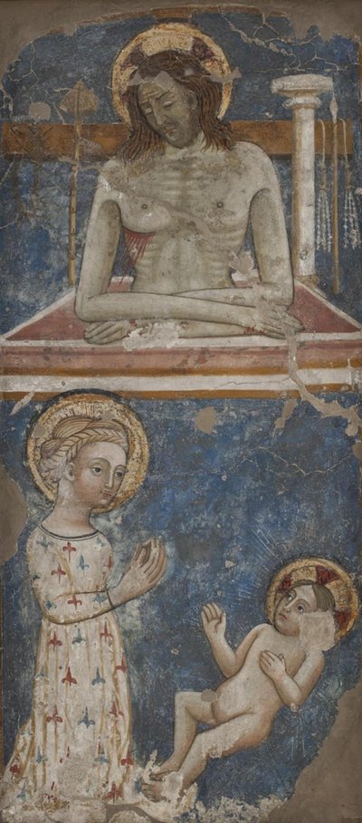 Kristus som man av sorger. Jungfru och barn av Ubekendt italiensk 1300 tallet