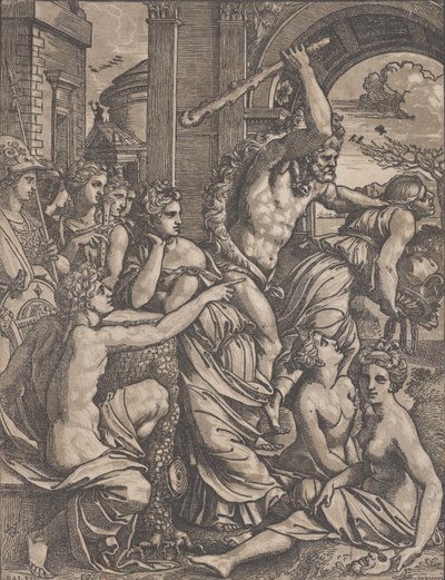 Herkules jagar girighet från musernas tempel, ca. 1520-27. av Ugo da Carpi