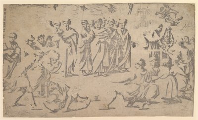 Ananias död omgiven av apostlar, 1518. av Ugo da Carpi