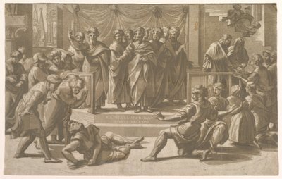 Ananias död, omgiven av apostlar, 1518. av Ugo da Carpi