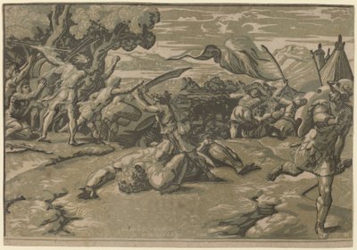 David som dödar Goliat av Ugo da Carpi after Raphael