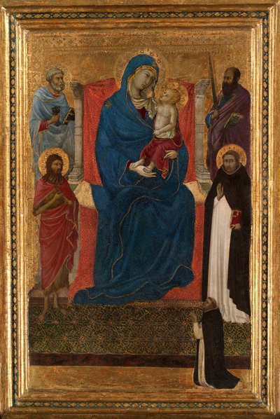 Jungfru och barn på tronen med de heliga Petrus, Paulus, Johannes Döparen och Dominikus och en dominikan... av Ugolino da Siena