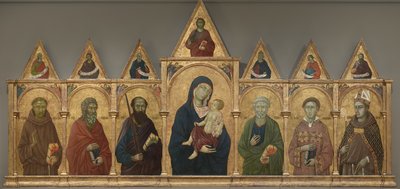 Jungfru och barn med de heliga Franciskus, Andreas, Paulus, Peter, Stefan och Ludvig av Toulouse, ca 1317-21 av Ugolino di Nerio