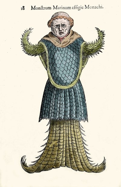 Havsmunken, den imaginära fisken och det marina monstret av Ulisse Aldrovandi (1522-1605), "Monstrorum Historiae", Bologna 1642 av Ulisse Aldrovandi