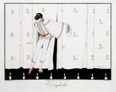 Brighella, från "Masks and Characters of Italian Theatre"-upplagan av Le Journal des Dames et des Modes, graverad av Henri Reidel (fl.1914-20) 1914 (färg litho) av Umberto (after) Brunelleschi