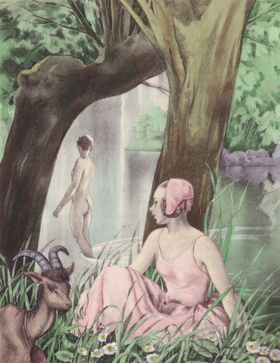 Brunelleschi-illustration för Contes et Nouvelles de La Fontaine (färglitografi) av Umberto (after) Brunelleschi