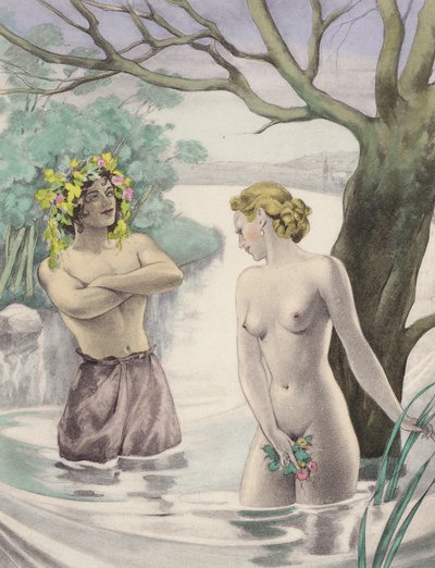 Brunelleschi-illustration för Contes et Nouvelles de La Fontaine (färglitografi) av Umberto (after) Brunelleschi