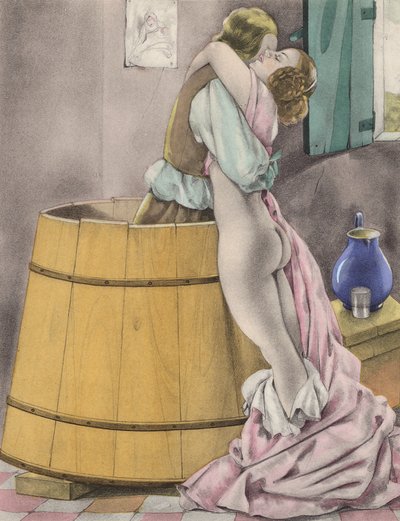 Brunelleschi-illustration för Contes et Nouvelles de La Fontaine (färglitografi) av Umberto (after) Brunelleschi