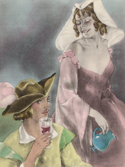 Brunelleschi-illustration för Contes et Nouvelles de La Fontaine (färglitografi) av Umberto (after) Brunelleschi