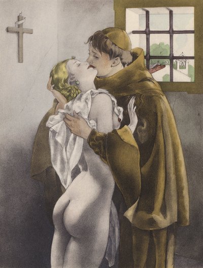 Brunelleschi-illustration för Contes et Nouvelles de La Fontaine (färglitografi) av Umberto (after) Brunelleschi