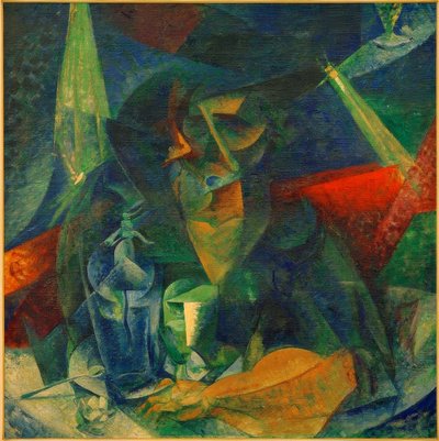 Kvinna på kaféet (Dekomposition av kvinnofigur vid bord) av Umberto Boccioni