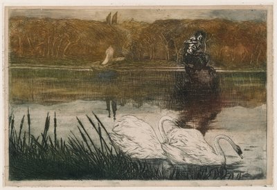 Sjö med svanar av Umberto Boccioni