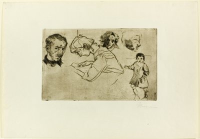 Skisser av fyra huvuden och ett barn av Umberto Boccioni