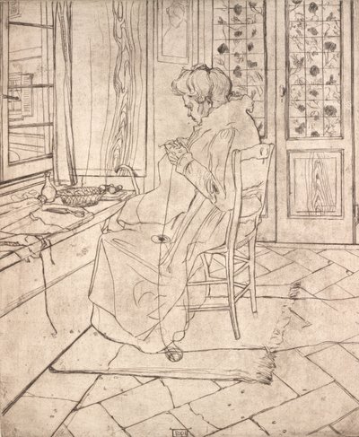 Konstnärens mor virkar, 1907. av Umberto Boccioni