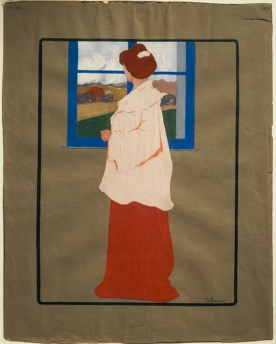 Woman at Window (Höst), cirka 1908, av Umberto Boccioni (1882-1916), tempera på kartong, 32x25 cm av Umberto Boccioni