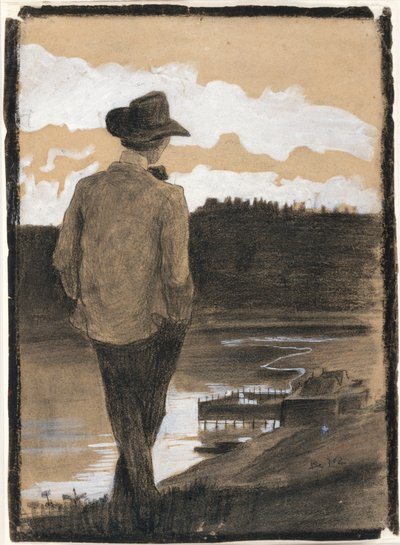 Ung man på en flodbank (recto); studie av en wagnersk scen (verso) av Umberto Boccioni