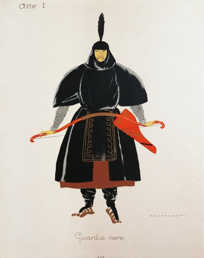 Kostym för de svarta vakterna från Turandot av Giacomo Puccini, skiss av Umberto Brunelleschi (1879-1949) för den första föreställningen av operan på Teatro alla Scala i Milano, 25 april av Umberto Brunelleschi