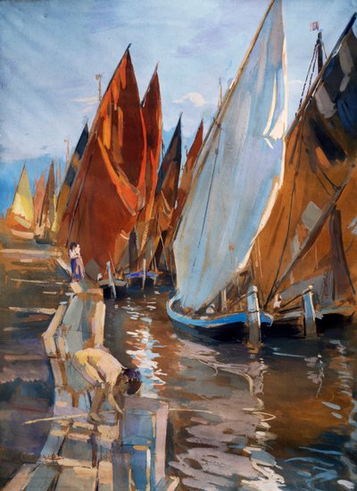 Adriatiska segelbåtar, av Umberto Coromaldi (1870-1948). Italien, 1900-talet. av Umberto Coromaldi