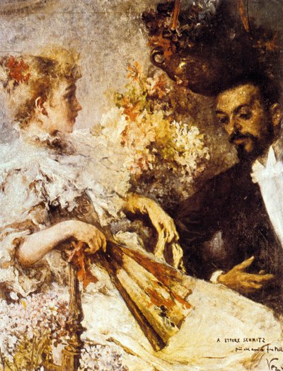 Italo Svevo (1861-1928) med sin syster (huile på duk) av Umberto Veruda