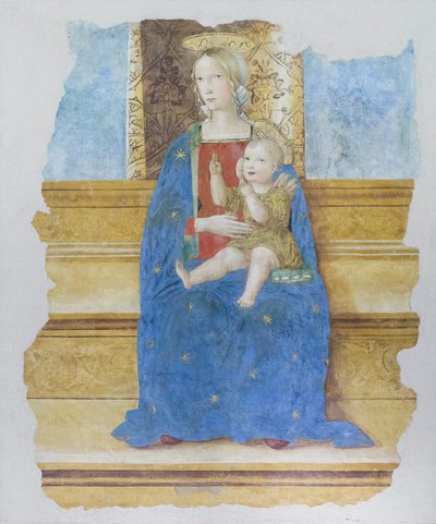 Vårdande madonna, tidigt 1500-tal, Baldo de Sarofini da Perugia  (fresk överförd till trä) av Umbrian School